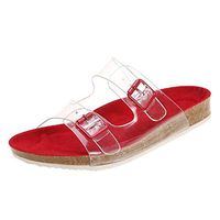 QIUUE 2020 Women Buckle Strap Thick Bottom Non-Slip Sandals Slipper Open Toe Soft Slip Beach Flat Shoes Red