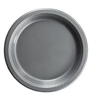Exquisite 7 Inch. Silver Plastic Dessert/Salad Plates - Solid Color Disposable Plates - 50 Count