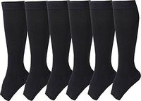 SKUNDU Open Toe Toeless Compression Socks 6 Pairs For Women Men 15-20 mmHg Calf Support Compression Sleeve (L/XL, Black)