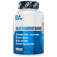 Evlution Nutrition L-Glutamine 1000, 1g Pure L Glutamine Per Serving, Post Workout, Nitrogen Transporter, Immune Support, Vegan, Gluten-Free, Veggie Capsules (60 Servings)
