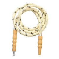 Mya Wooden Handle with Metal Tip Leather Wrapped Hookah Hose - White