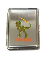 Dinosaur Never Forget Asteroid & Tyrannosaurus Rex Humor - Metal Kings Size Cigarette Case Holder Brushed Chrome Slim 16 Cigs Design Spring - Birthday, Bachelor, Party, Weddings, Gift