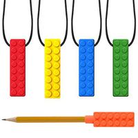 5 Pack Sensory Chewing Necklace(Includes 1 Pencil Toppers) for ADHD, Teething, Autism, Biting, Oral Motor Chewy Stick/Tube Toy Jewelry for Boys, Girls, Adults, Toddlers Without Pencil by Accmor