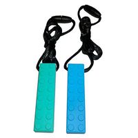 Calming Sensory Chew Necklace Block shaped Pendant Set Designed for ADHD Teething Autism Chewing 2-Pack with Extra white cords and Break away plastic Safety Clasps (Turquoise/Blue)