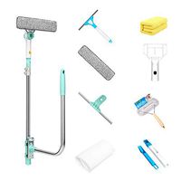 Lzttyee Telescopic U Shaped Glass Cleaner Washer Professional Detachable Outside Window Cleaning Tool Luxurious Kit Blue