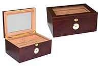 Glass-Top Cigar Humidor Humidifier Box with Hygrometer and Cedar Tray, Large - Holds (100-120 Cigars)
