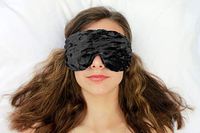 Candi Andi Handmade Flax Seed Filled Sleep Eye Mask Pillow for Sleep, Travel, Yoga | Adjustable Strap | Hot/Cold | Lavender Scented | Crushed Velvet | Black | TEMVFL-BK