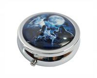 Hiutong Wolf Large Custom Round Silver Glass Pill Case Metal Decoration Box Unique Gift