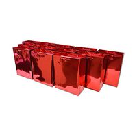 6x7.5x3” 12 Pcs. Small Metallic Red Paper Gift Bags with Metallic Handles, Party Favor Bags for Birthday Parties, Weddings Gifts