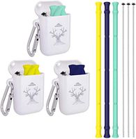 Reusable Straws Silicone Collapsible Straw With Case | 3 Pack Portable Drinking Straws With Cleaning Bruch| Food Grade BPA FREE Folding Straw for Outdoor Travel Household Party