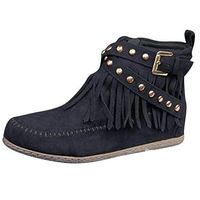 Women's Ankle Boots,Ladies Solid Casual Fashion Slip-on Round Toe Solid Flat Tassels Rivet Bare Short Booties Boot Shoes