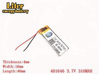 3.7V 310mAh 401646 Lithium Polymer Ion Rechargeable Battery Lithium Polymer Li-Po Battery for MP4 GPS MP3 Bluetooth Stereo DIY Gift