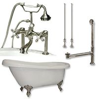 67" Acrylic Slipper Clawfoot Tub & Brushed Nickel Complete Deck Mount Plumbing Package-"Miller"