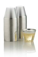 Silver Rimmed Clear Cups 9 oz. | Old Fashioned Tumblers | Elegant Plastic Party Cups | Fancy Disposable Wedding Cups | Heavy Duty Silver Rimmed Cups (200 ct)