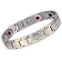 CMS MAGNETICS Novoa Men's Quad-Element Satin Stainless Steel Magnetic Bracelet with Gold Accents - 12,800 Gauss SBRM-004