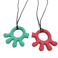 Biting Necklace for Sensory Kids Girls Boys - Sensory Chew Necklace Silicone Pendant for Teething, Biting, ADHD, SPD, Oral Motor Aids Chewy Toy Jewelry - 2 Pack Red Green Octopus Autism Necklace