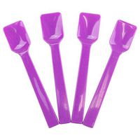 [100 Count] Purple Plastic Gelato Tasting Spoons 4 Inch Mini Disposable Shovel Spoons for Sampling Yummy Desserts, Foods & Ice Cream - Frozen Dessert Supplies