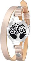 Wild Essentials Tree of Life Essential Oil Diffuser Bracelet, Stainless Steel Aromatherapy Locket, Leather Band with 12 Color Pads, Womens Jewelry Gift Set