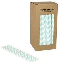 Light Blue Striped Paper Straws Bulk, Pale Blue and White Stripe Paper Drinking Straws Biodegradable for Baby Shower Boy Birthday Party, Coffee Soda Beverage Cafe Restaurant (Light Blue Stripe, 250)