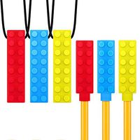 Chewelry Sensory Chew Necklace for Boys & Girls + Chewlery Chewy Pencil Chewing Toppers Combo (6-Pack) - Kids Chewable Chew Brick by Solace