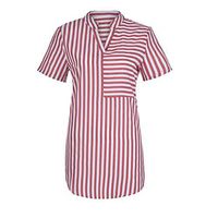 general3 Women Casual Stripe Print Short Sleeve V-Neck Tops Work Office Tee Shirts Casual Blouse T-Shirt with Pocket(Red,Large)