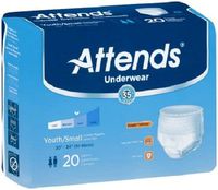 Attends Underwear Super Plus Absorbency with Leakage Barriers, Youth/Small (80)