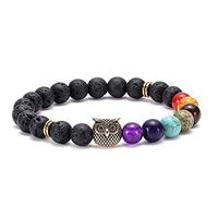 Kalapure Men Women 8mm Lava Rock 7 Chakras Aromatherapy Essential Oil Diffuser Stretch Bracelet Elastic, Women Stress Relief Anxiety Natural Stone Yoga Beads Stand Bracelet (Owl Gold)