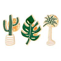 3 Piece/Set Lovely Alloy Coconut Tree Leaf Cactus Brooch Pin Fashion Jewelry Daily Popular Novelty Aesthetic Woman Girl Design Style Accesories Styling Delicate