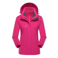 Women's 3-in-1 Waterproof Ski Jacket, Windproof Puffer Liner Warm Winter Coat Hoodies Jacket Winter Thick Outerwear(Hot Pink, L)