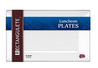 [10 Count - 12 Inch Plates] Rectangulete Designer Tableware Premium Heavyweight Plastic Clear Rectangle Luncheon Plates With Border, Party & Wedding, Event Plate, Disposable Dishes
