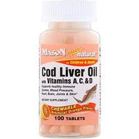 Mason Natural Chewable Cod Liver Oil with Vitamins A, C, D, Orange Flavor, 100 Tablets