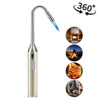 Foxfirers Butane Lighter Long Lighter Adjustable Jet Flame Torch Lighter for Grill BBQ Gas Fireplace Fire(Butane Fuel Not Included), Gold