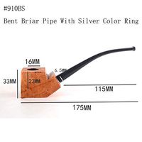 Smoking Tobacco Pipe Briar Wood Block - Pre Drilled Unfinished #910 (910BS Bent Pipe with Silvery Collar)