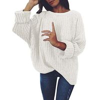 Aunimeifly Women's Knitted Sweater Pure Color Pullover O-Neck T-Shirt Long Sleeve Blouse Loose Jumper Tops White