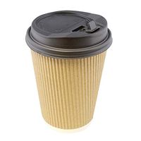Lot45 Disposable Paper Cups with Lids, 100 Pack - 12 oz Coffee Cups To Go Expresso Cups with Rippled Sleeve in Brown