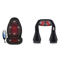Snailax Memory Foam Massage Seat Cushion Neck Massager Bundle | Back Massager with Heat,6 Vibration Massage Nodes & 3 Heating Pad, Massage Chair Pad for Home Office Chair or Car Seat