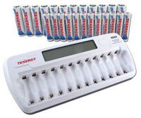 Combo: TN160 12-Bay AA/AAA NiMH/NiCD LCD Charger + 12 AA & 12 AAA Premium NiMH Rechargeable Batteries