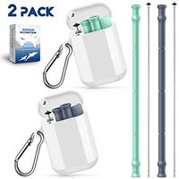 Sunnywoo Reusable Silicone Collapsible Straws - 2 Pack Portable Foldable Drinking Straw with Carrying Case and Cleaning Brush for Adults and Kids, BPA Free，Dishwasher Safe,Lavender Gray & Mint Green