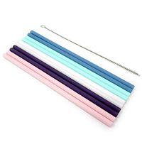 Flathead Reusable Silicone Drinking Straws Straight (set of 10) - 20oz tumbler compatible - Comes with cleaning brush