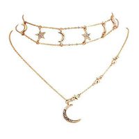 2018 New Arrival Fashion Boho Rhinestone Moon Star Pendant Chain Choker Necklace Prom Woman Pretty Cute Stylish Cheap Elegant Jewerly Fashionable Beads