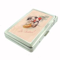Perfection In Style Metal Cigarette Case with Built in Lighter Vintage Dog Design 007