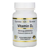California Gold Nutrition Vitamin D-3 50 Mcg 2000 IU 90 Fish Gelatin Softgels, Egg-Free, Gluten-Free, Milk-Free, Peanut Free, Soy-Free, Shellfish Free, Treenut Free, Wheat-Free, CGN