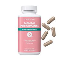 Flat Tummy Mental Performance, Nootropic Supplement - Focus, Concentration, Memory Blend, Positive Mood + Bacopa, L-Theanine, Ginkgo (60 caps)