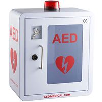 Stainless Steel AED Cabinet | 14 x 8 x 15.5 Inch Wall Mount Storage Cabinet for Defibrillators | Compact AED Surface Mount Cabinet Equipped with an Emergency Strobe Light, Door-Activated Alarm & Key
