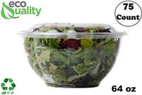 64oz Salad Bowls To-Go with Lids (75 Count) - Clear Plastic Disposable Salad Containers | Airtight, Lunch, Salads, Parfait, Fruits, Leak Proof, Airtight, Fresh, Meal Prep | Rose Bowl Container (64oz)