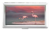 Pink Flamingos Design Unisex Stainless Steel Cigarette Holder Case Protection Credit Business Card Storage Box Pocket/Wallet