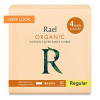 Rael Certified Organic Cotton Panty Liners, Regular - 4Pack/80 total - Unscented Pantiliners - Natural Daily Pantyliners (4 Pack)