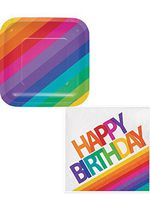 Olive Occasions Happy Rainbow Birthday Plates and Napkins Serves 16