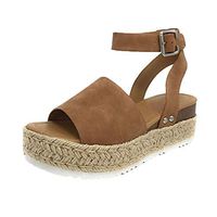 LONGDAY Womens Casual Espadrilles Trim Flatform Studded Wedge Buckle Ankle Strap Open Peep Toe Sandal Footbed Comfort Brown