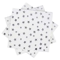 Silver Star Cocktail Napkins 100 counts 2-Ply 5'' White and Silver Disposable Paper NapkinsPerfect for Birthday Party Supplies Wedding Bridal Shower Baby Shower Valentine's Day